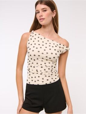 Abercrombie & Fitch Polkadot Asymmetrical Mesh Twist Top